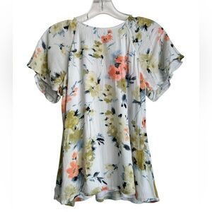 Papermoon White Floral Short Sleeve Blouse, XSmall Petite, NWT